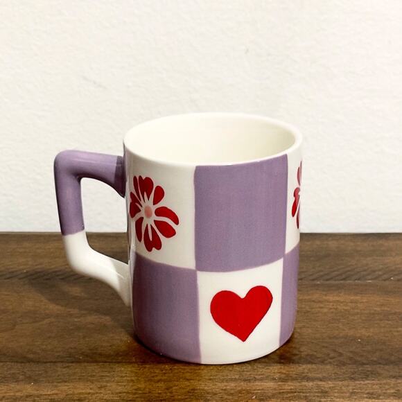NWT: Anthropologie - Vaisselle Collab, Purple and Ivory Checkered, Love Mug - Picture 5 of 5